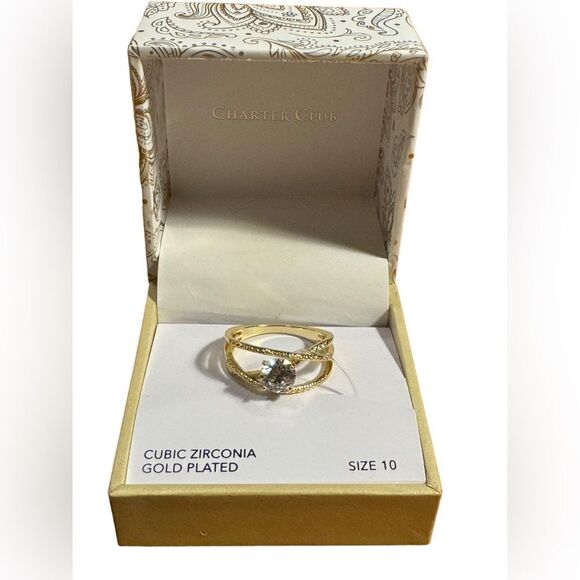 NWT Charter Club Gold-Tone Cubic Zirconia Overlap Open Ring size 10 - Picture 3 of 6